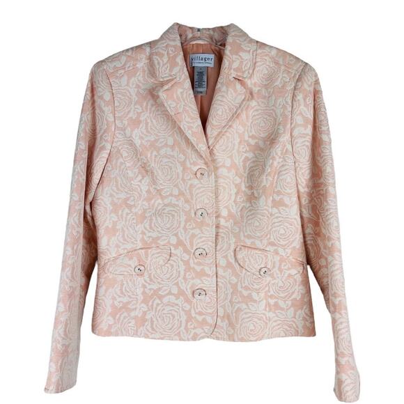 Liz Claiborne peach pink white floral rose tapestry office blazer jacket 8 - Picture 1 of 7